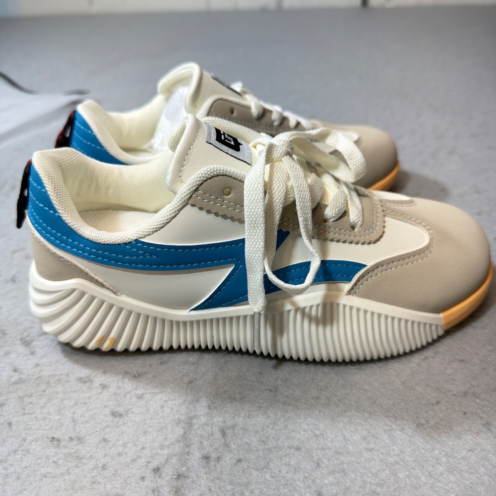 De Florance Sneakers Womens Cream Blue NWT Ribbed Sole Chunky Streetwear SZ 6.5 - Picture 6 of 10